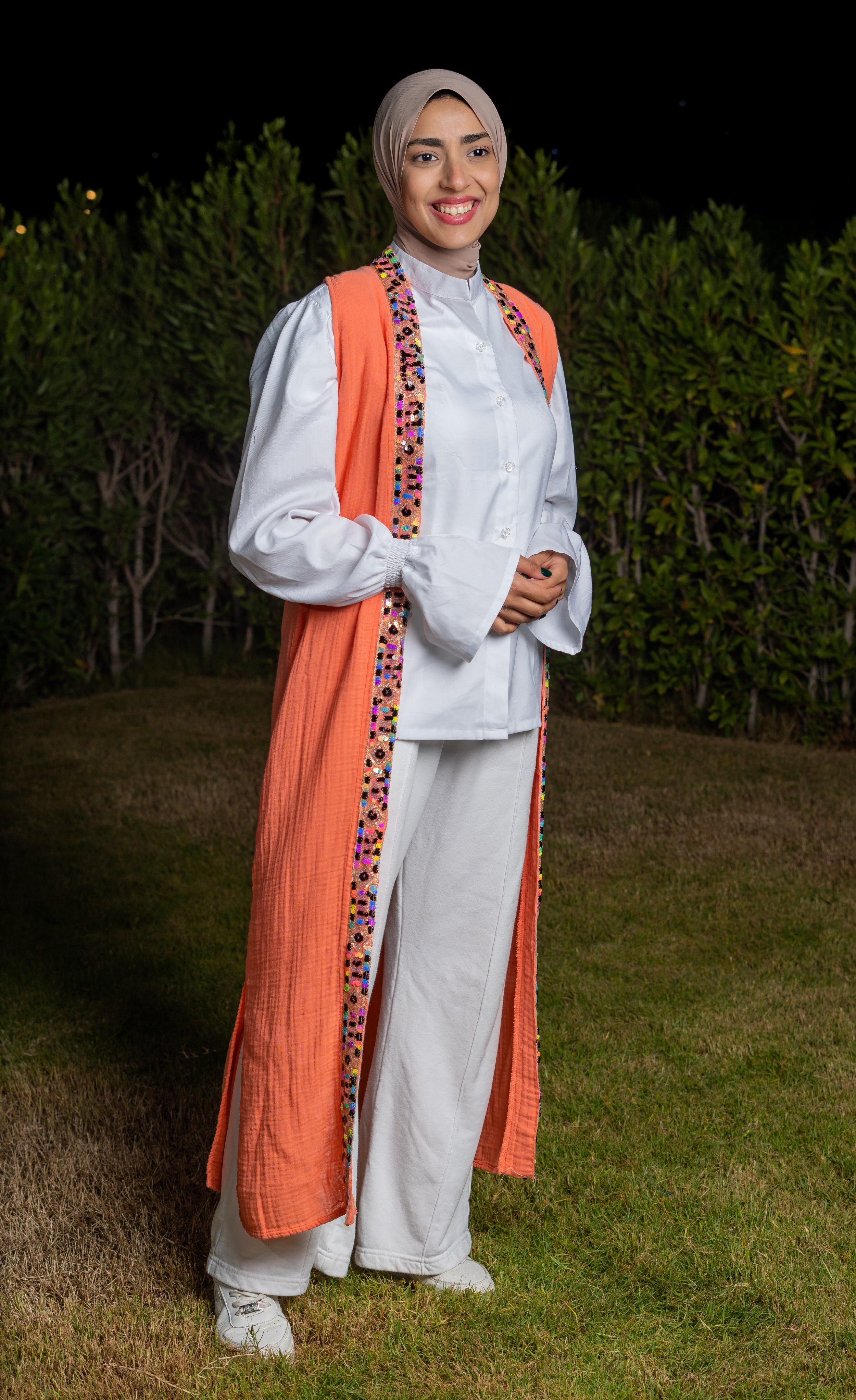 linen cardigan with embellishment