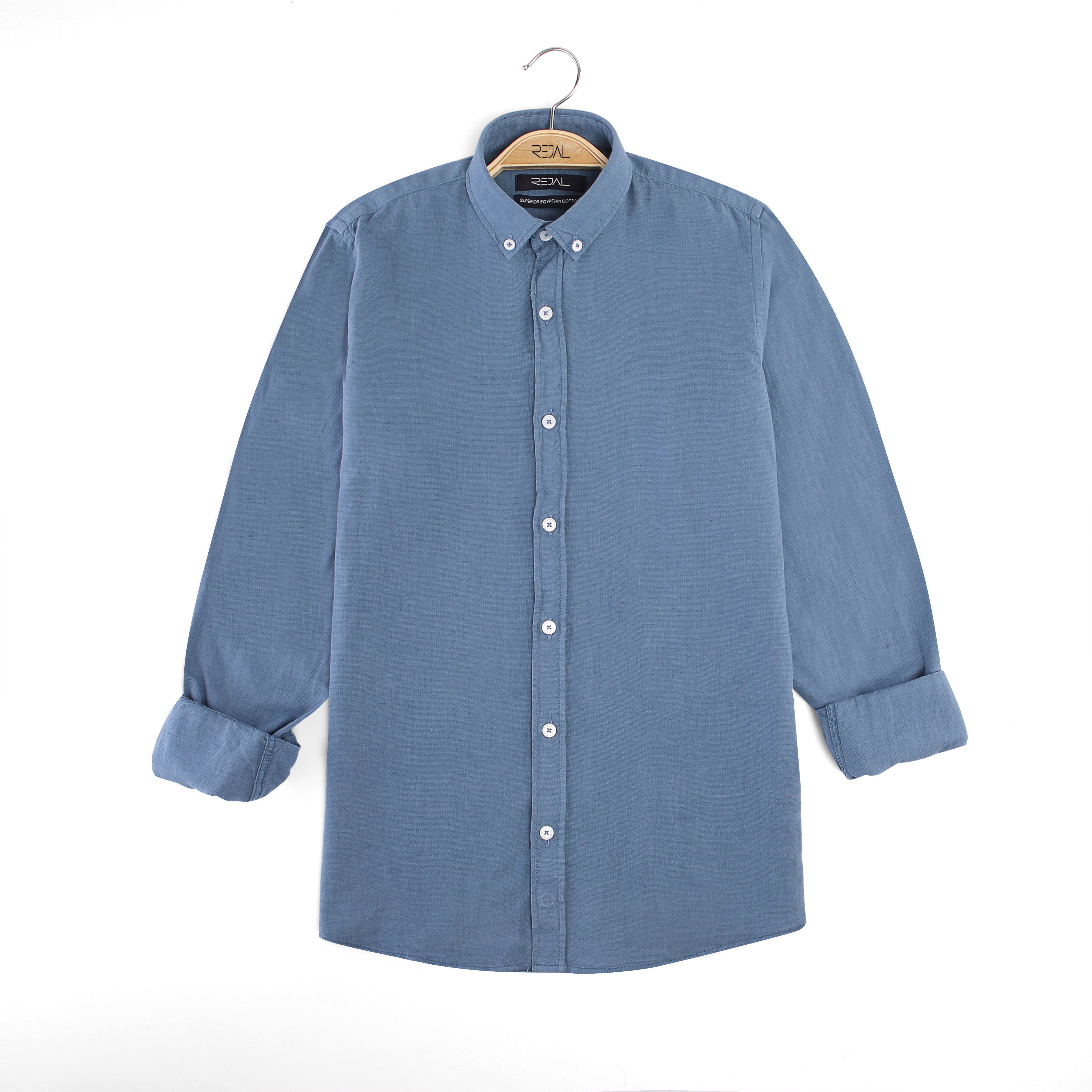 long sleeves plain washed Lenin shirt - slim fit
