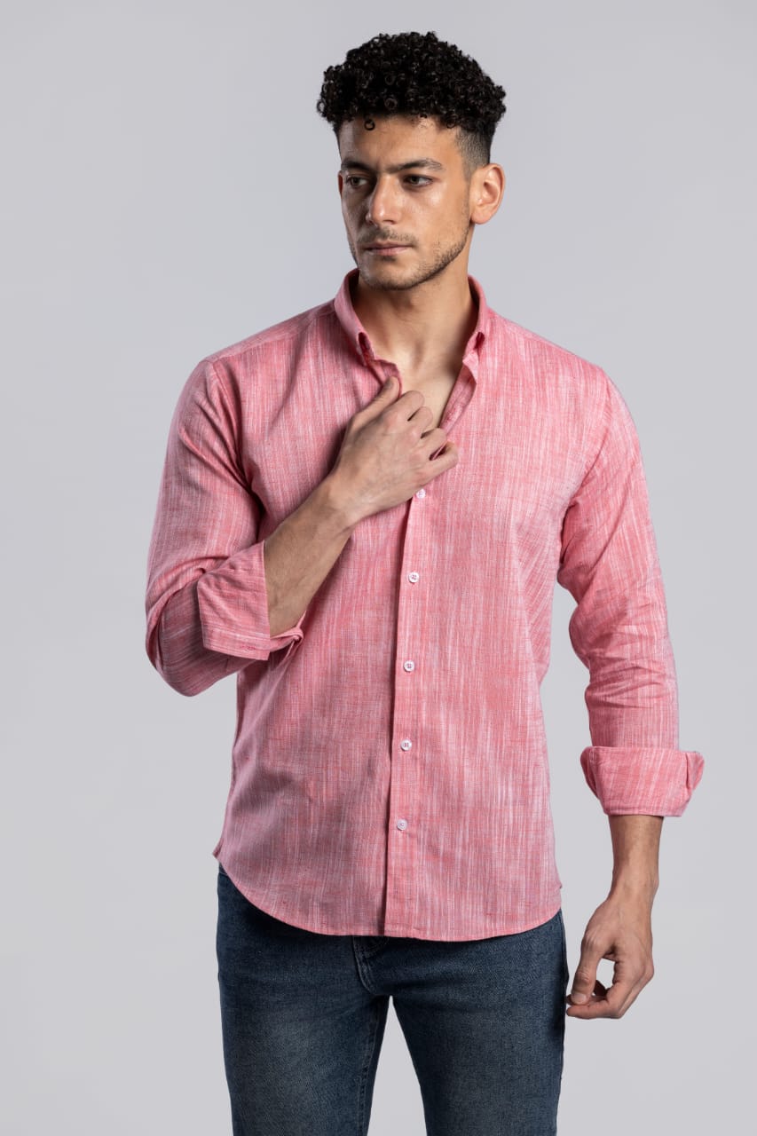 long sleeves plain washed Lenin shirt - red