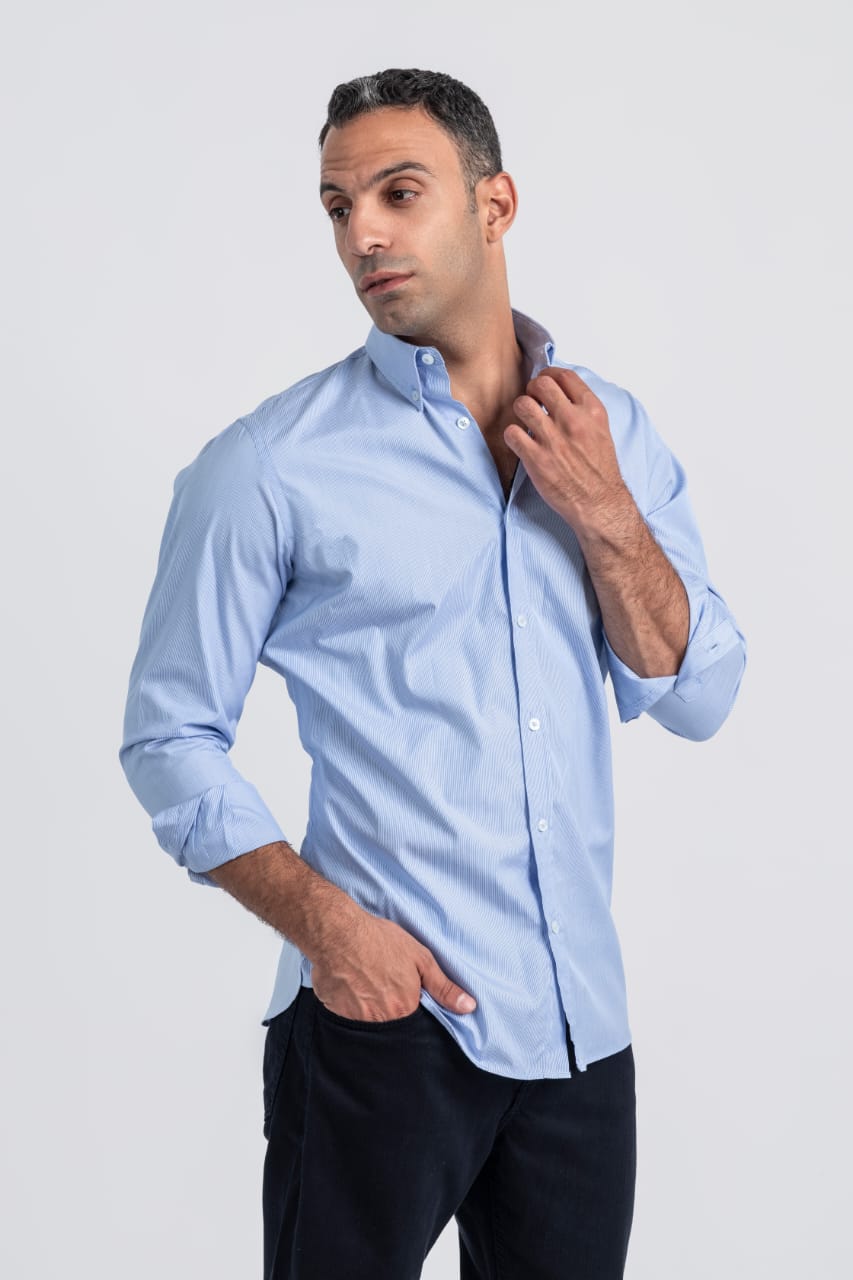 cotton long sleeves regular fit-stripe shirt (RSC-03-B,C)