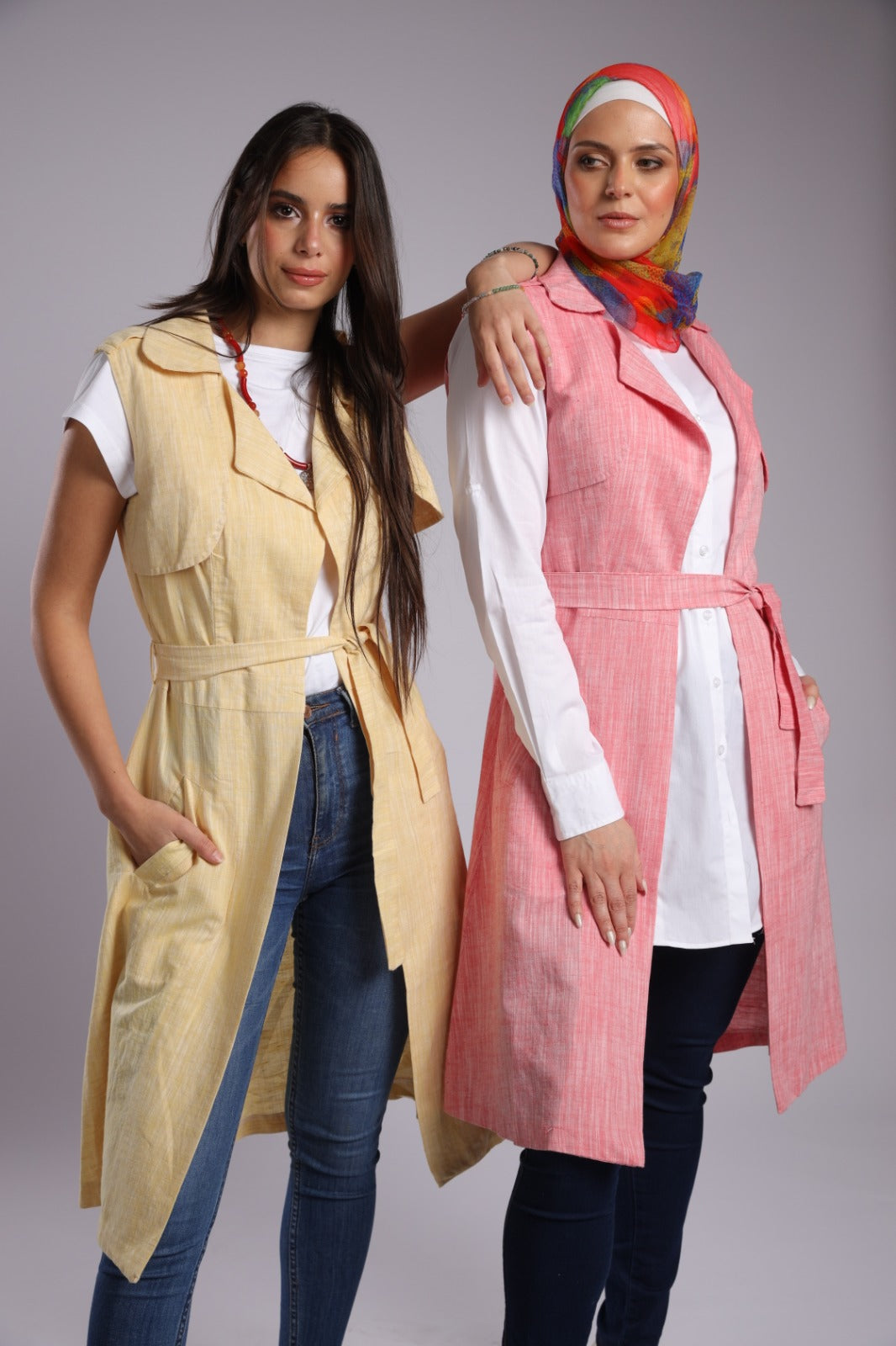 Trench coat yellow linen cotton