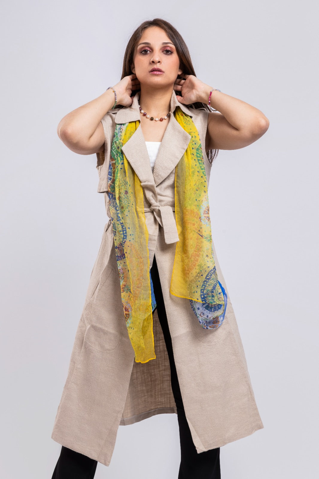 Trench coat yellow linen cotton