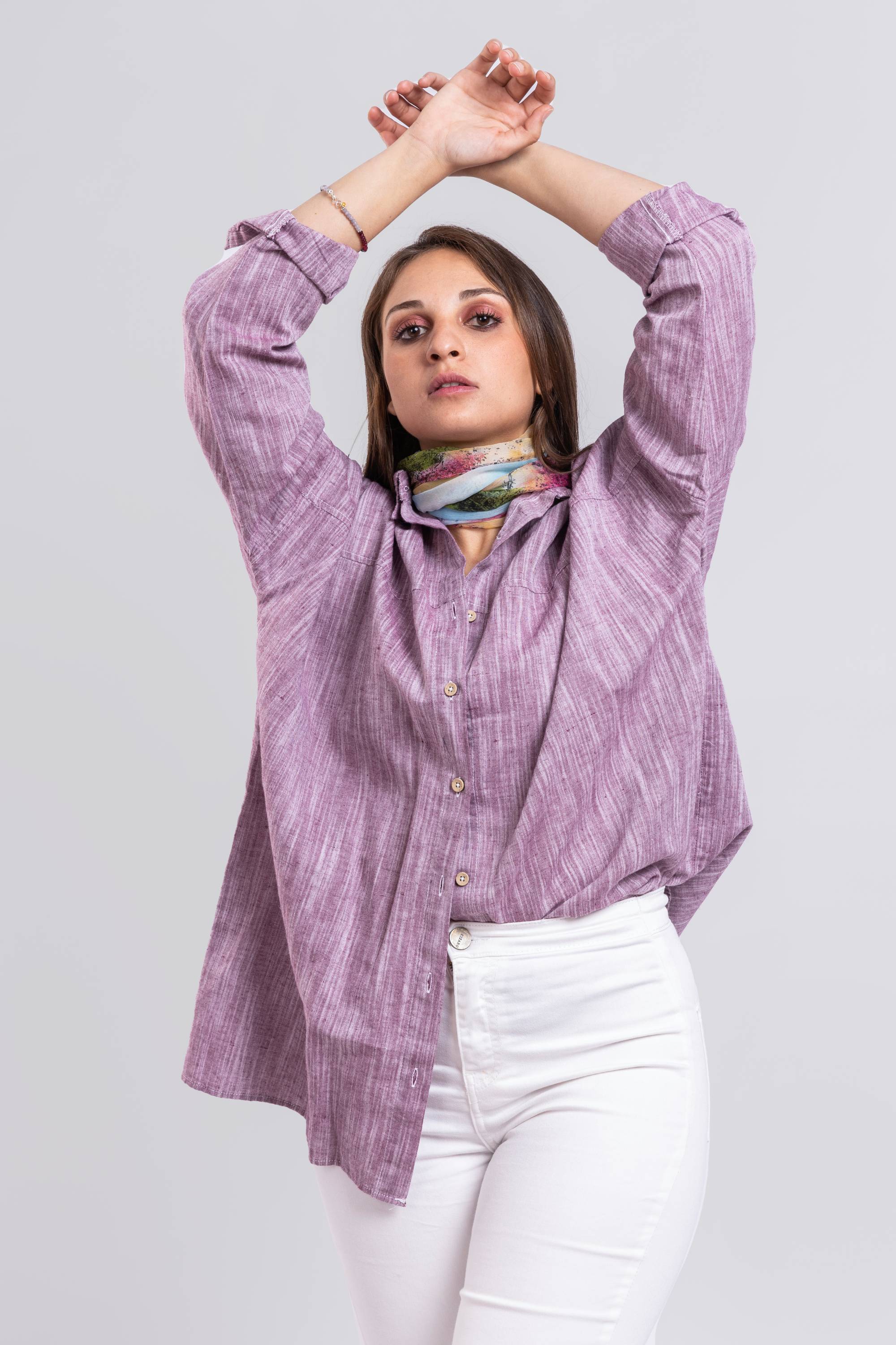 short linen shirt purple