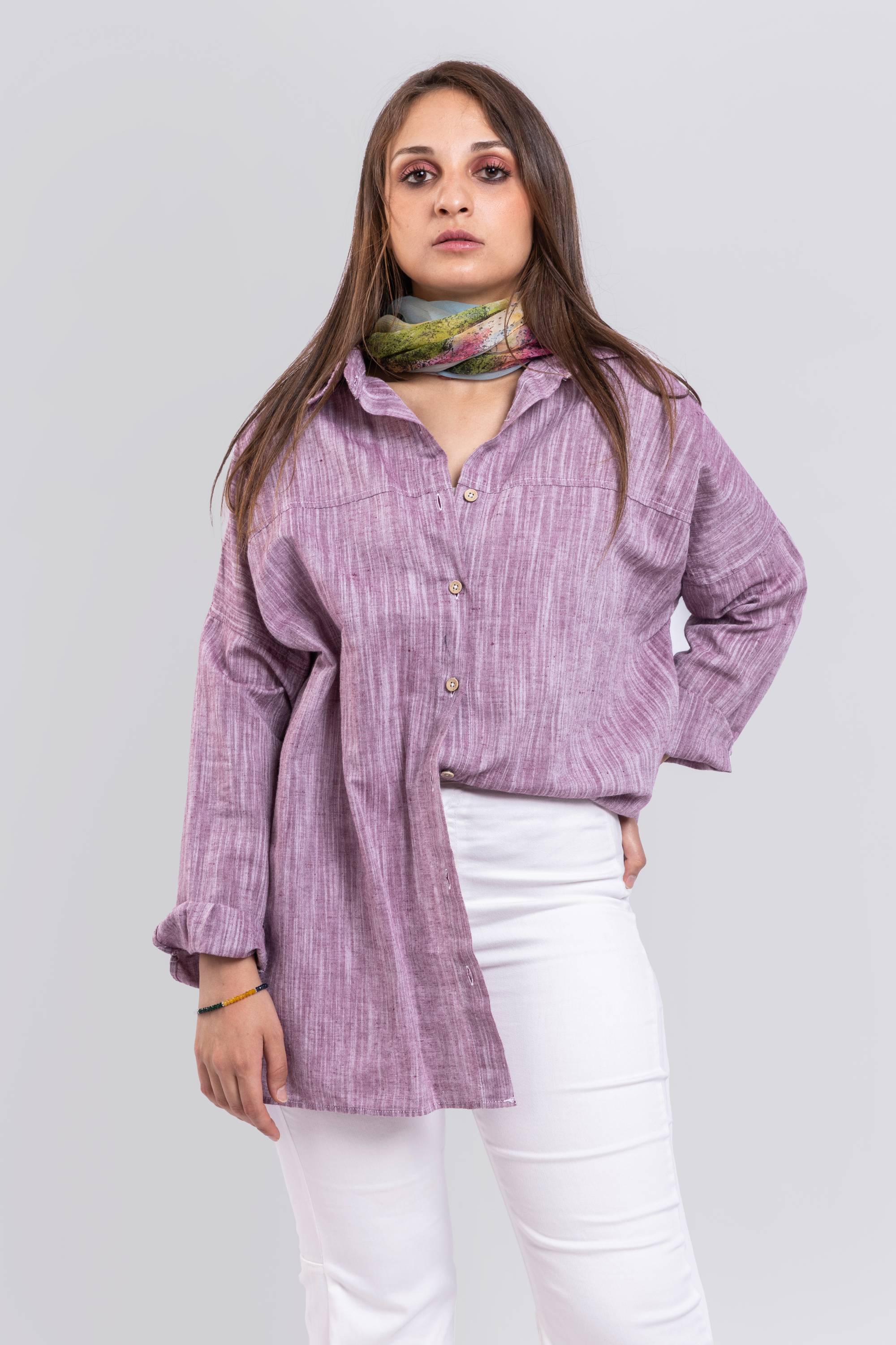 short linen shirt purple